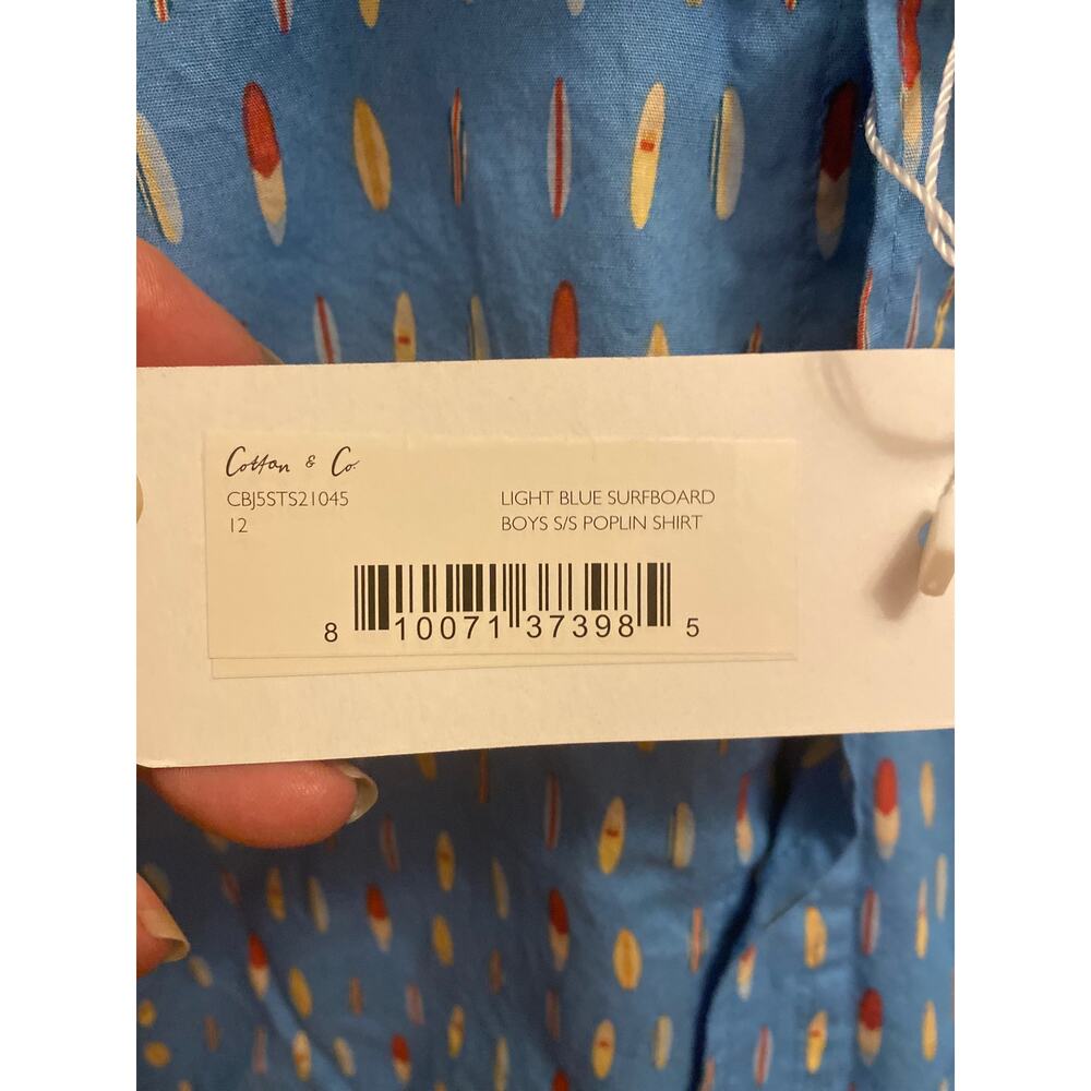 Brand New Cotton and Co Boys Size 12 Surfboard Print Short Sleeve Poplin Shirt - Picture 2 of 4